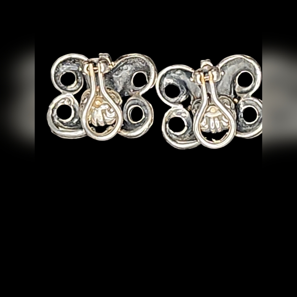 Lagos Sterling Silver 18K Yellow Gold Caviar Wheat Scroll Clip On Earrings - Picture 3 of 9